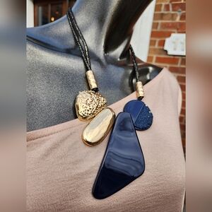 Blue, Black and Goldtone Statement Necklace